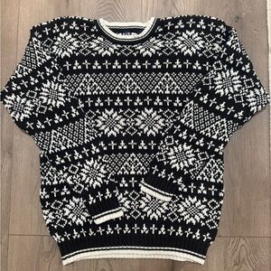 Vintage GAP Nordic Fair Isle Sweater Large Navy Cream 100% Cotton 90s
